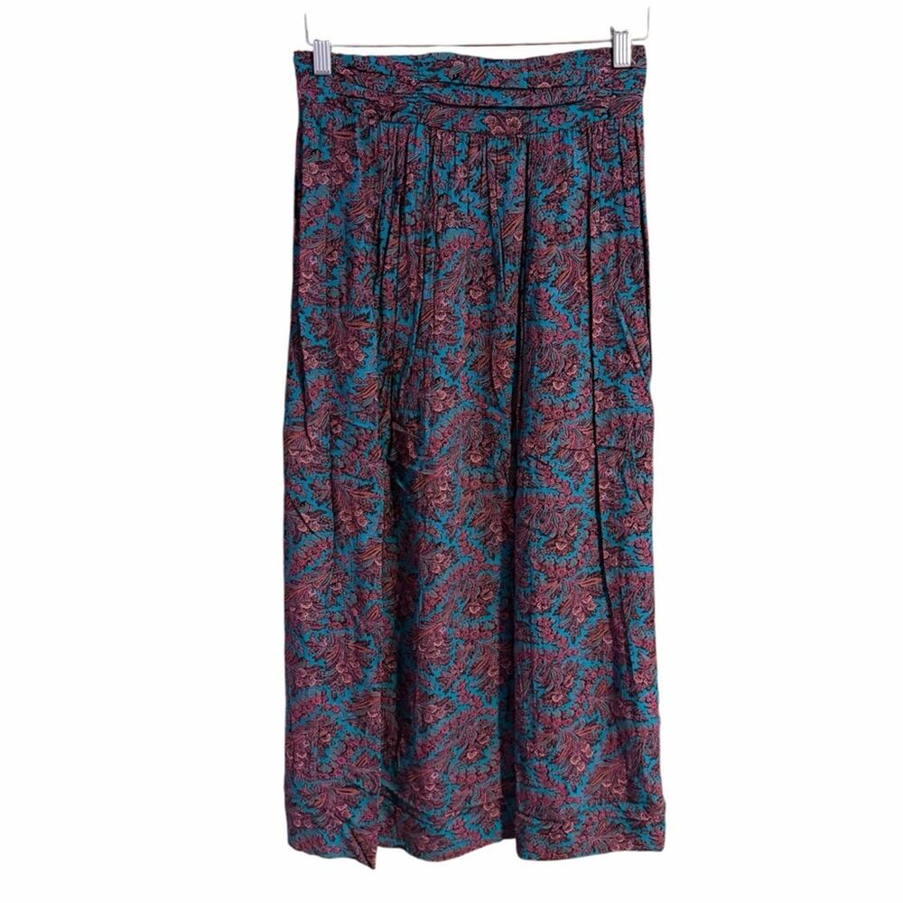Vintage 90s Teal Paisley Floral Maxi Skirt Boho Cottagecore Indie Vibes Size 8 - Picture 1 of 9